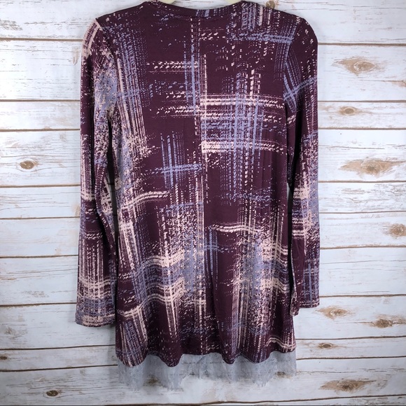 LOGO purple gray print lace hem layered tunic top - Picture 6 of 8